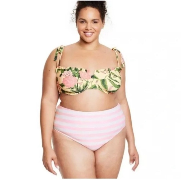 Aqua Bendita Floral/Stripe Reversible High Waist Cheeky Bikini Bottom 2X - Picture 4 of 10
